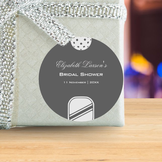 Pickleball Lovers Bridal Shower Black & White Classic Round Sticker (Creator Uploaded)