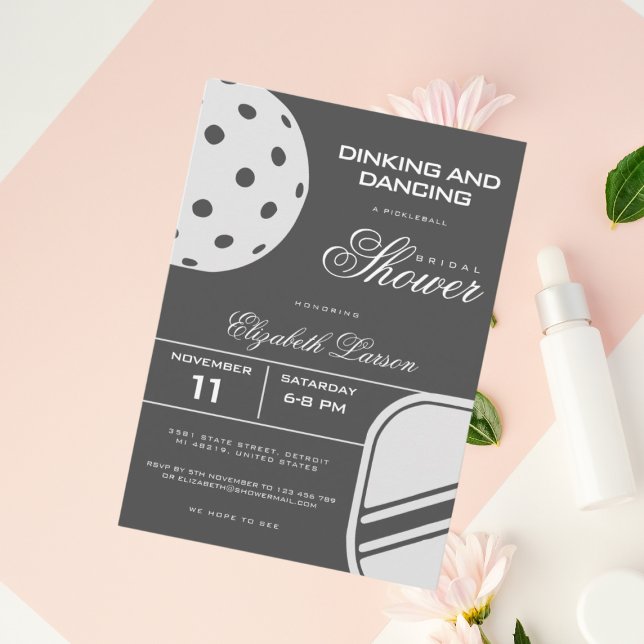 Pickleball Lovers Bridal Shower Black & White Invitation (Creator Uploaded)
