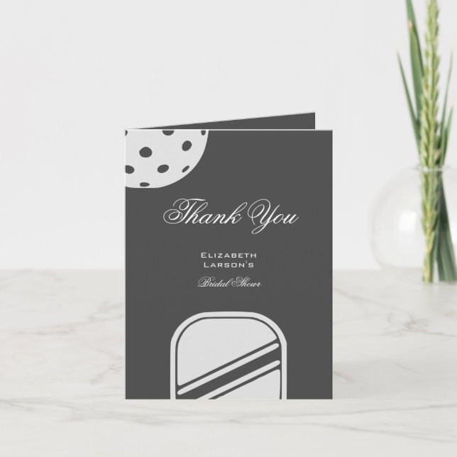 Pickleball Lovers Bridal Shower Black & White Thank You Card (Front)