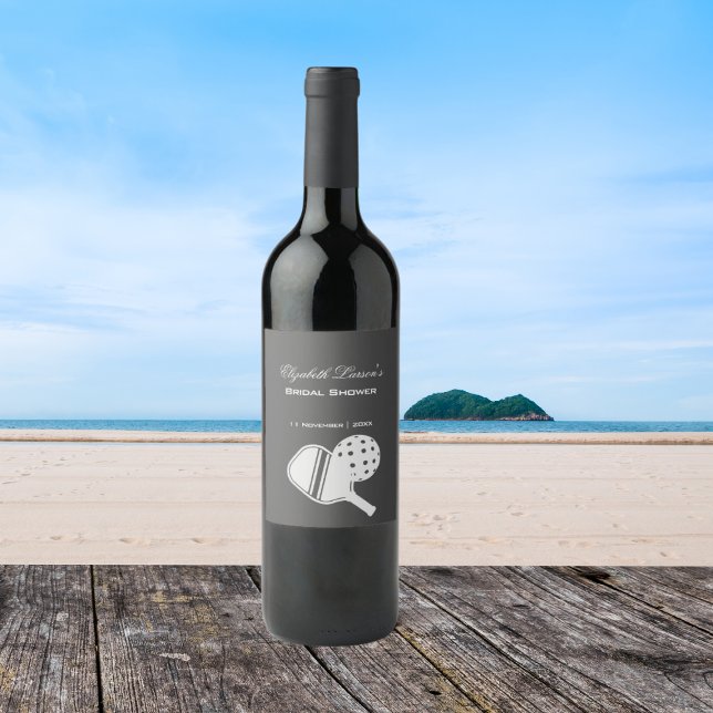 Pickleball Lovers Bridal Shower Black & White Wine Label (Creator Uploaded)