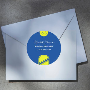 Pickleball Lovers Bridal Shower Neon Blue Classic Round Sticker