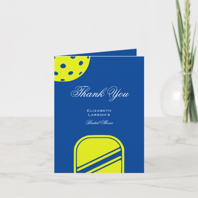 Pickleball Lovers Bridal Shower Neon Blue Thank You Card (Front)