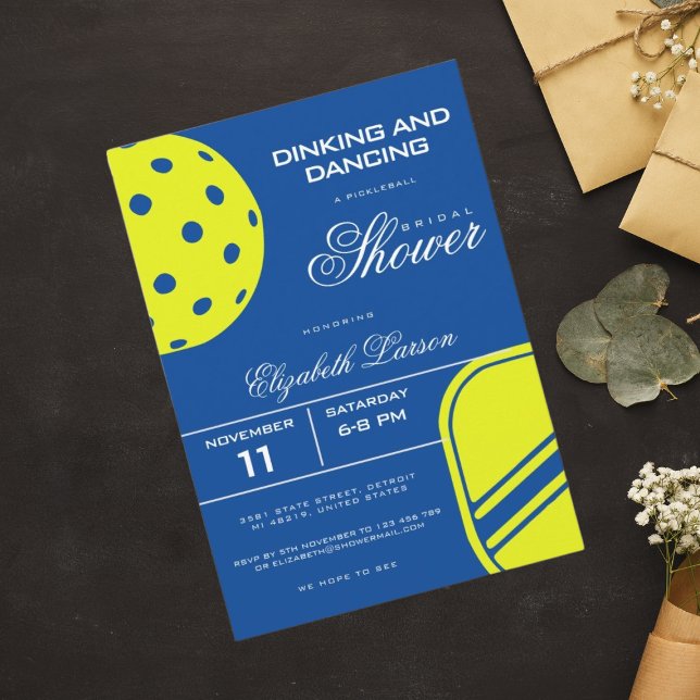 Pickleball Lovers Bridal Shower Neon Blue Theme Invitation (Creator Uploaded)
