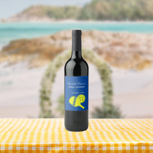 Pickleball Lovers Bridal Shower Neon Blue Wine Label