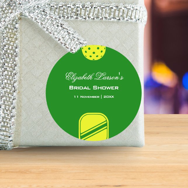 Pickleball Lovers Bridal Shower Neon Theme Classic Round Sticker (Creator Uploaded)