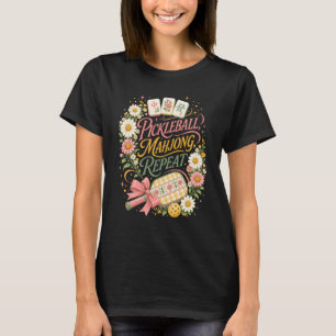 Pickleball Mahjong Repeat Flower Floral Paddle Fun T-Shirt