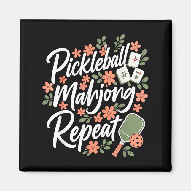 Pickleball Mahjong Repeat Flower Floral Paddle Magnet (Front)
