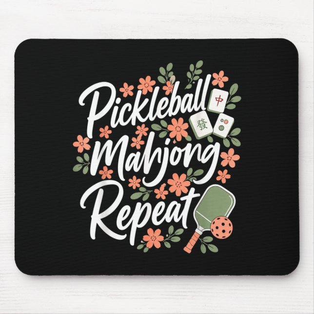 Pickleball Mahjong Repeat Flower Floral Paddle Mouse Pad (Front)