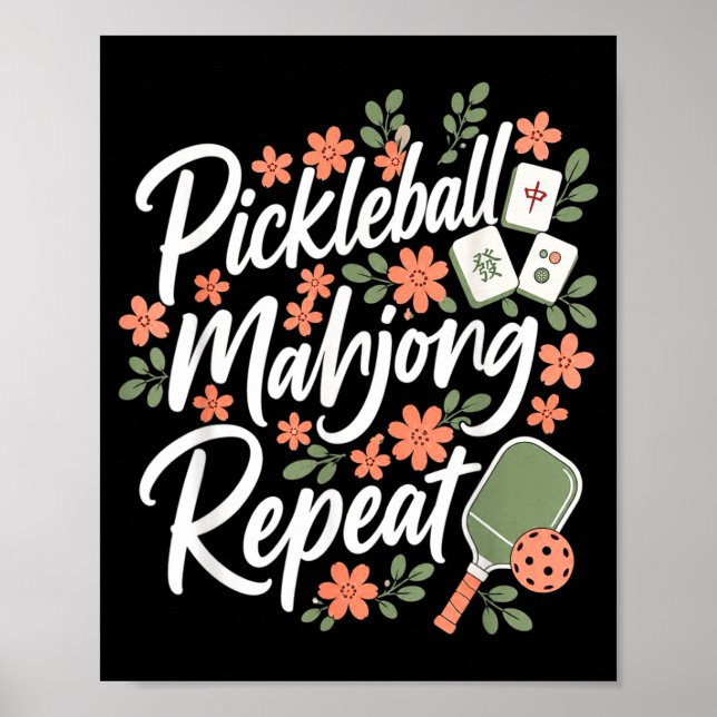 Pickleball Mahjong Repeat Flower Floral Paddle Poster (Front)