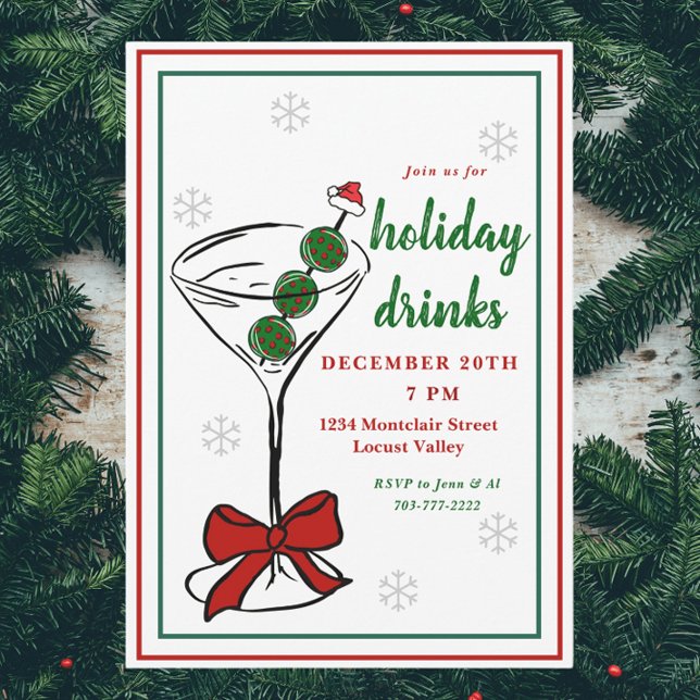 Pickleball Martini Christmas Holiday Drinks Santa Invitation (Creator Uploaded)