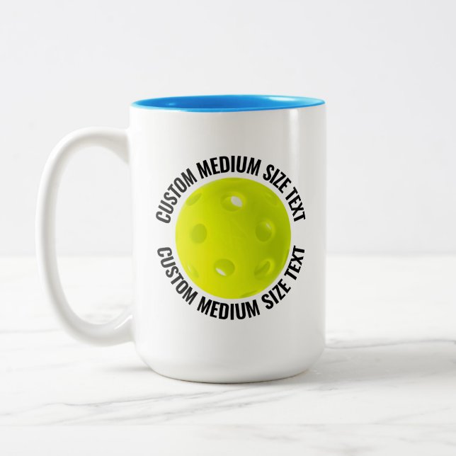 Pickleball & Medium Text LIGHT BLUE 15oz Custom Two-Tone Coffee Mug (Left)