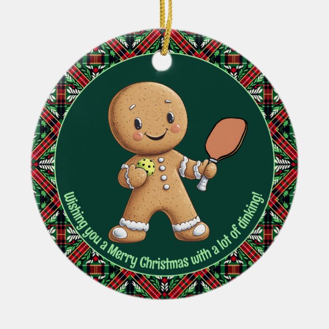  Pickleball🎄 Merry Christmas, custom text Ceramic Tree Decoration (Front)