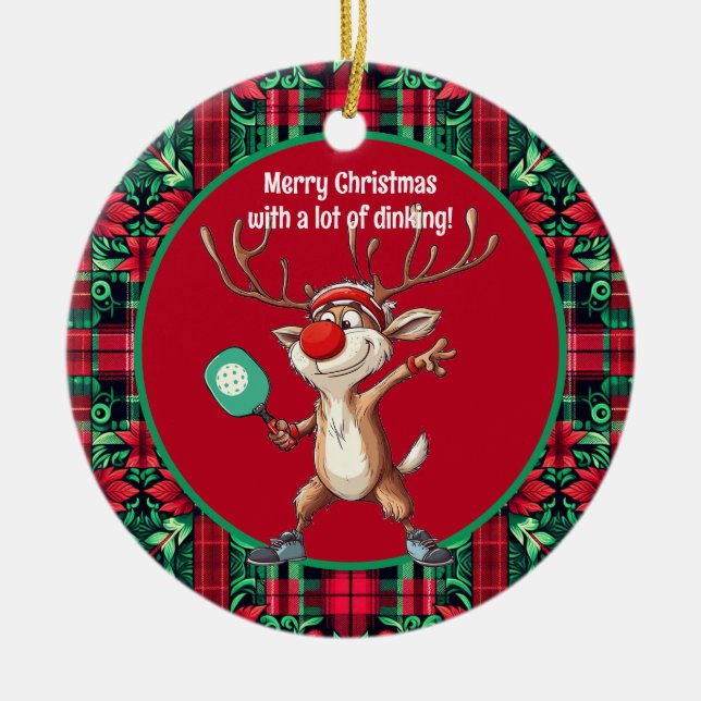  Pickleball🎄 Merry Christmas, custom text Ceramic Tree Decoration (Front)