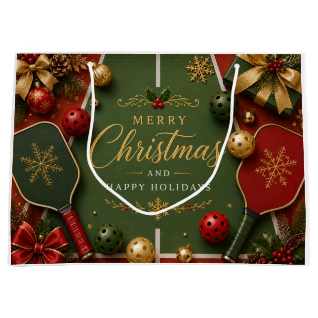 Pickleball Merry Christmas  Large Gift Bag (Front)