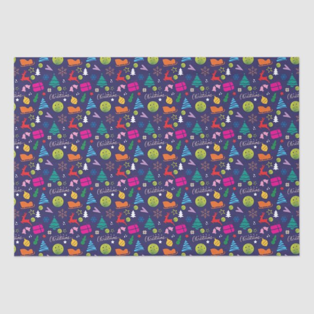 Pickleball🎄 Merry Christmas Wrapping navy blue Tissue Paper (Front)