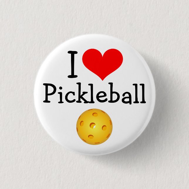 Pickleball Mini Button: I Love Pickleball 3 Cm Round Badge (Front)
