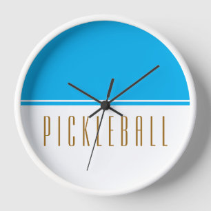 PICKLEBALL Mod Bright Sky Blue White Colour Block Clock