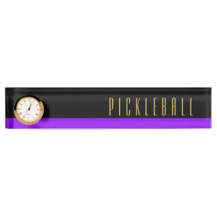 PICKLEBALL Modern Black Purple Colour Block Clock Nameplate