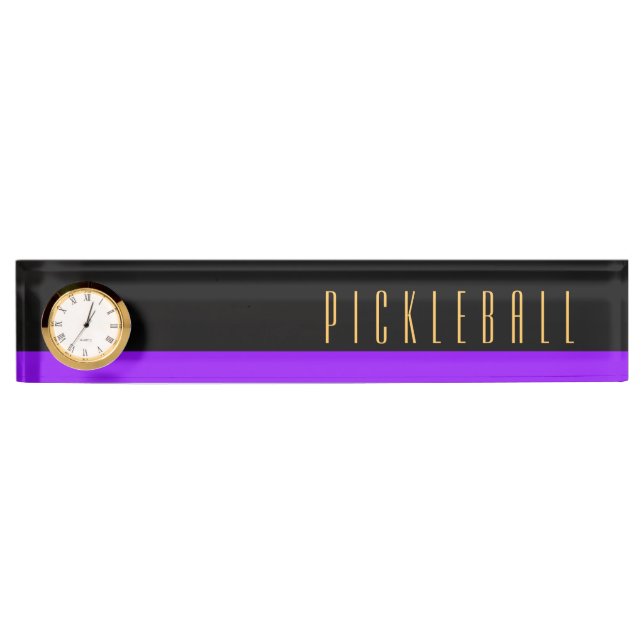 PICKLEBALL Modern Black Purple Colour Block Clock Nameplate (Front)