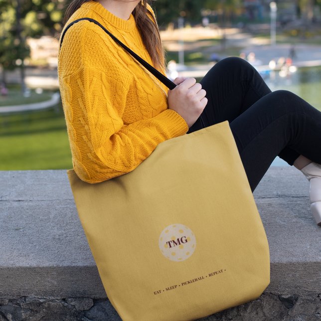 Pickleball Monogram Gold Tote Bag (Creator Uploaded)