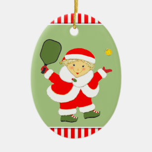 Pickleball Mrs. Claus Ceramic Tree Decoration