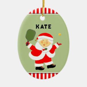 Pickleball Mrs. Claus Collectable Ceramic Tree Decoration