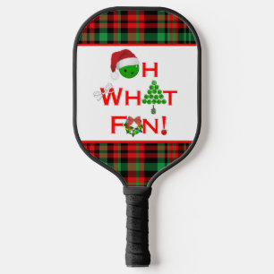 Pickleball Oh What Fun Red and Green Plaid Paddle