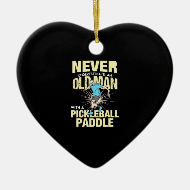Pickleball - Old Man With A Pickleball Paddle Ceramic Tree Decoration (Front)