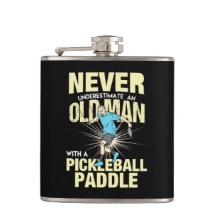 Pickleball - Old Man With A Pickleball Paddle Hip Flask