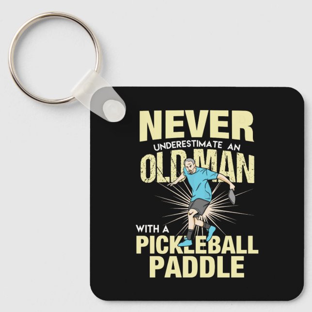 Pickleball - Old Man With A Pickleball Paddle Key Ring (Front)