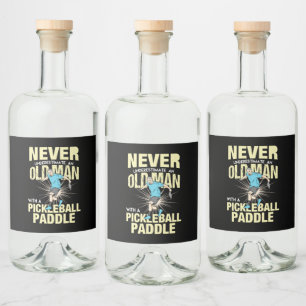 Pickleball - Old Man With A Pickleball Paddle Liquor Bottle Label