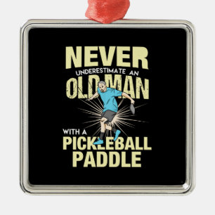 Pickleball - Old Man With A Pickleball Paddle Metal Tree Decoration