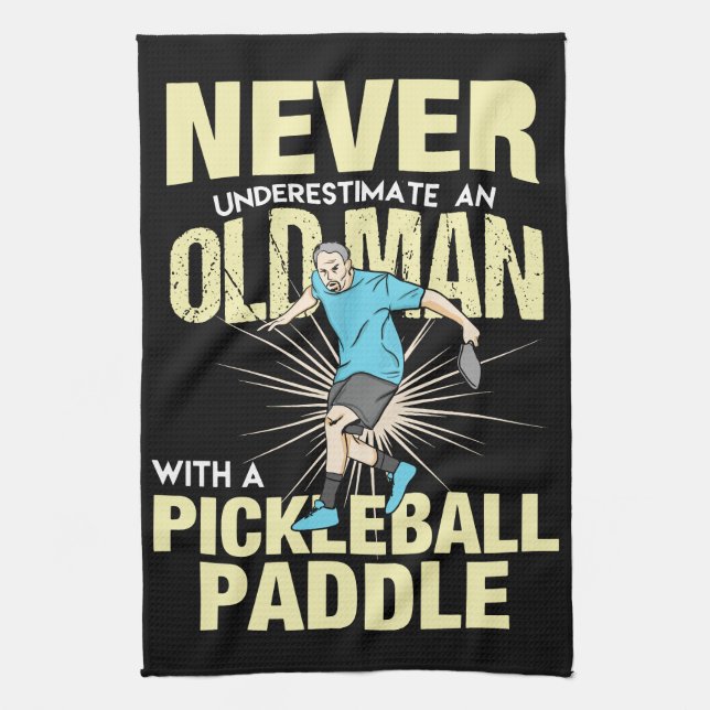 Pickleball - Old Man With A Pickleball Paddle Tea Towel (Vertical)