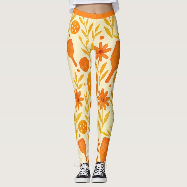 Pickleball Orange Petal Active Fit Leggings (Front)