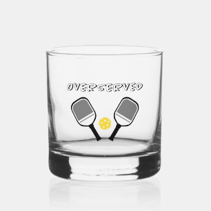 Pickleball Overserved Cute Sports Pun Black Grey Whiskey Glass