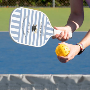 Pickleball Paddle Cute Blue Stripe Graduation 