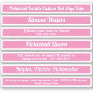 Pickleball Paddle Edge Tape Custom Text Pink White
