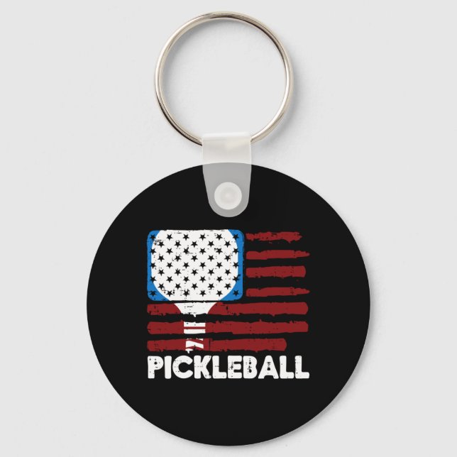 Pickleball Paddle Flag Pickle Ball Patriot Men Key Ring (Front)