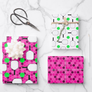 Pickleball Paddle - Magenta Honeycomb Hexagons Wrapping Paper Sheet