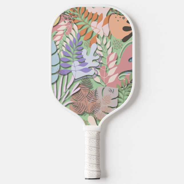Pickleball Paddle : Organic Leaves (green/yellow) (Front)