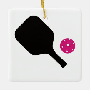 Pickleball paddle & pink ball ceramic ornament