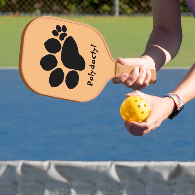 Pickleball Paddle - Polydactyl Pawprint on Tan (Insitu)