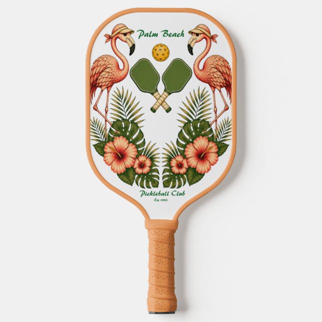 Pickleball Paddle - Vintage Flamingo Retro Design (Front)