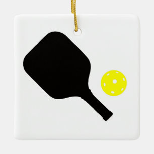 Pickleball paddle & yellow ball ceramic ornament