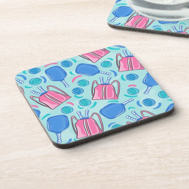 Pickleball Paddles and Balls Blue Beverage Coaster (Left Side)