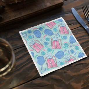 Pickleball Paddles and Balls Blue  Napkin