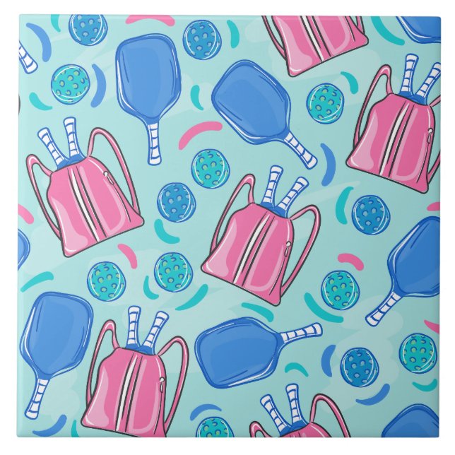 Pickleball Paddles and Balls Blue Tile (Front)