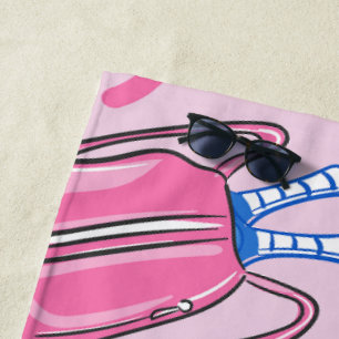 Pickleball Paddles and Balls Pink Preppy Beach Towel
