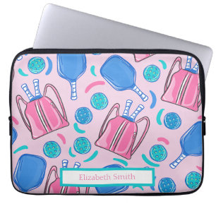 Pickleball Paddles and Balls Pink Preppy Custom Laptop Sleeve