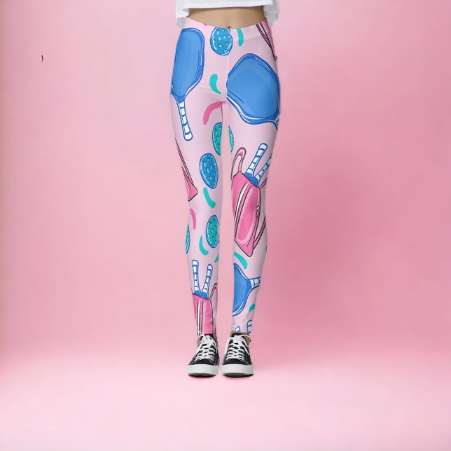 Pickleball Paddles and Balls Pink Preppy Leggings (Creator Uploaded)